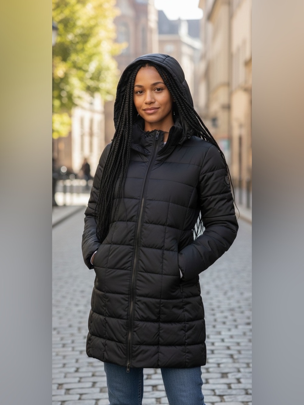Aventure Quilted Puffer Jacket NWT | Small Black Hooded Long 3/4 Coat